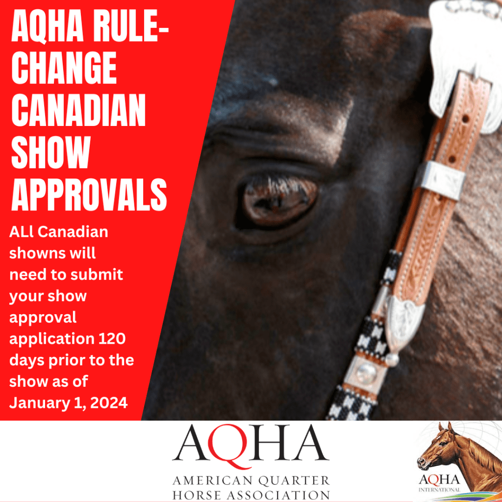 AQHA rule-change notice beside horse eye