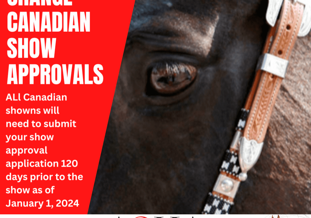 AQHA rule-change notice beside horse eye